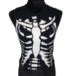 Forever 21 Womens Skeleton Embroidered Tank Top Medium Biker Gothic Grunge Punk
